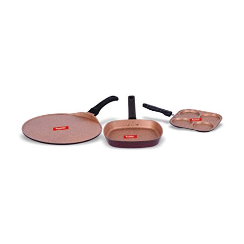 Image of Sumeet Nonstick Granite Finish DOROTHY cookware set (Grill Pan 22cm Dia + Mini Multi Snack Maker - 4 Cavity - 19.5cm Dia + Tawa 30.5cm Dia)