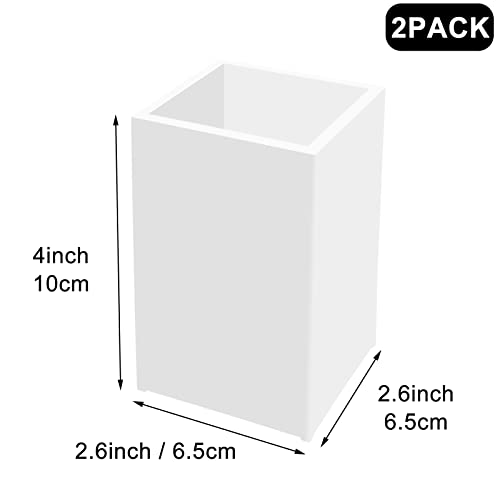 Image of White Acrylic Pencil Pen Holder Cup 2 Pack,Desk Accessories Holder,Makeup Brush Storage Organizer,Modern Design Desktop Stationery Organizer for Office School Home Supplies,2.6x 2.6x 4 inches