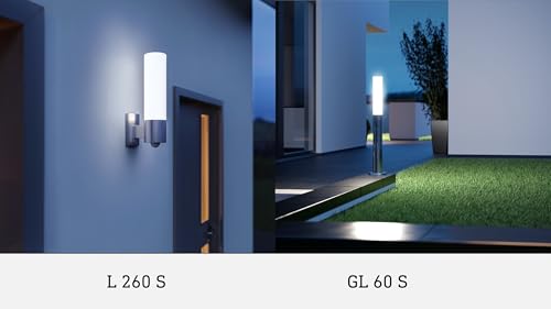 Steinel LED Gartenleuchte GL 60 S, Wegeleuchte mit 360° Bewegungsmelder, Max. 12 m Reichweite, 9.78 W, Edelstahlgehäuse, Silver