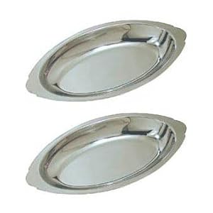 8 oz. (Ounce) Stainless Steel Oval Au Gratin Serving Dish Pan Platter – Set of 2