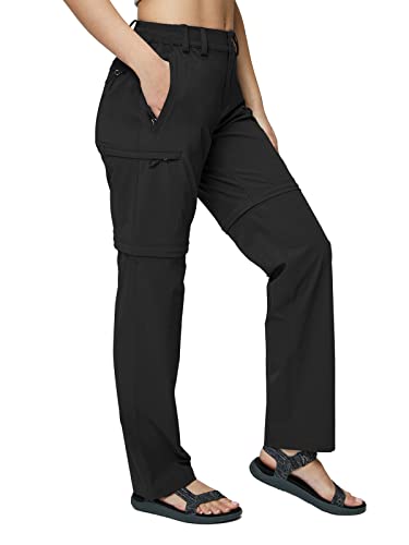 Mier Women's Cargo Hiking Convertible Pants Lightweight Stretch Outdoor Pants With 6 Pockets, Quick Dry And Water Resistant, Black, 2 #TOP5