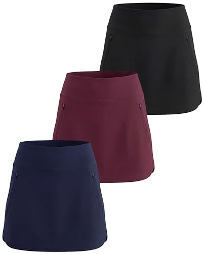 Real Essentials 3 Pack: Women's 16" Curved Hem Golf Skort with Zip Pockets - Ladies Athletic Tennis Pickleball Workout Skirts- Set 4,XL