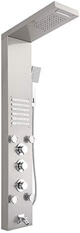 Shower Panel Tower System 58 inch Stainless Steel LED Rainfall Waterfall Shower Head, 6-Function Faucet Rain Massage System with Handheld Sprayer, Body Jets, Tub Spout, Silver