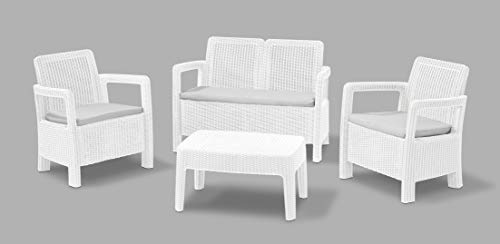 Keter Tarifa Lounge Conjunto de jardín o terraza Exterior 4 plazas y Mesa con Cojines incluidos, Resina con Acabado ratán Redondo, Color Blanco - imagen 3
