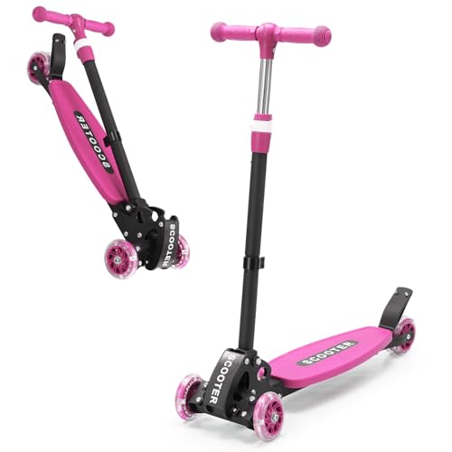 Kids Kick Scooter, Adjustable Height Kick Scooter 3 Wheel Scooters for Kids 3-5,Heavy Duty Foldable Toddler Scooter,4 Height Adjustable,with Box