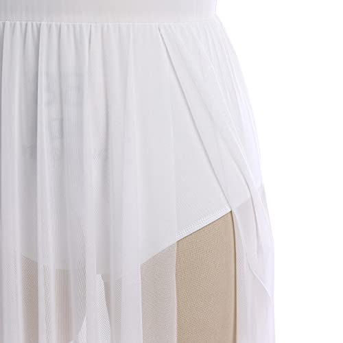 Odasdo Lyrical Dance Costumes For Women Adult Modern Contemporary Dancewear Cap Sleeve V-Neck Flowy Mesh Tulle Split Maxi Long Dress Ballet Leotard Ballroom Stage Performance Costume White L #TOP5