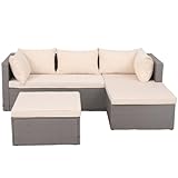 BAKAJI Set Divano da Giardino in Polyrattan con Pouf 5 Posti, Salotto per Arredamento da Esterno con Struttura in Metallo e Cuscini Imbottiti Salottino per Terrazzo Moderno (Beige)