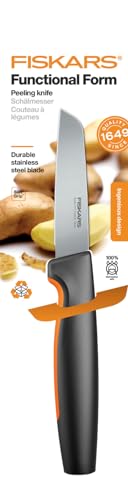 Foto von Fiskars Schälmesser, Functional Form, Gerade Klinge, Gesamtlänge: 20 cm, Japanischer Edelstahl/Kunststoff, 1057544, Schwarz / Orange