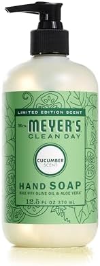 MRS. MEYER'S CLEAN DAY Liquid Hand Soap, Cruelty Free and Biodegradable Hand Wash Formula Made with Essential Oils, Cucumber Scent, 12.5 Ounce Bottle