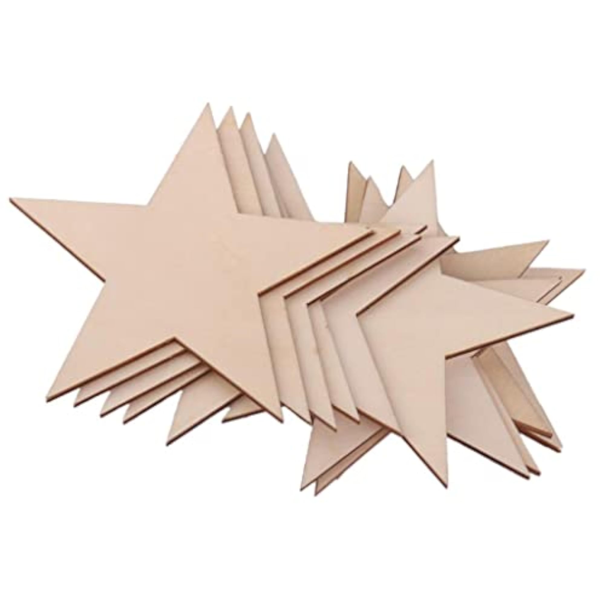 10pcs 3mm Thick Star Shape Wooden Embellishments for DIY Crafts, 100mm
