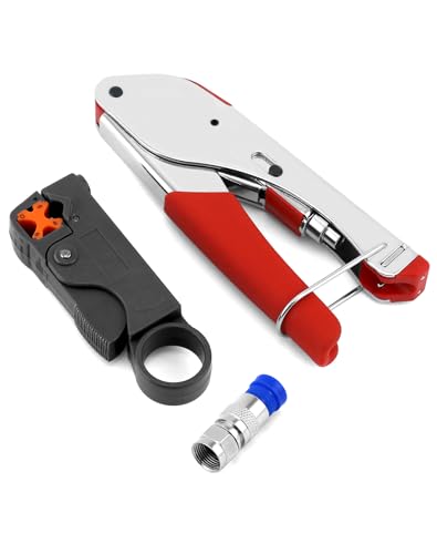 Miniatura 5 de Qwork 22 Piezas Juego De Herramientas De Prensado De Cable Coaxial Con Pelacables Y 20 X Conector F Para Cable Rg6 Y Tv Por Cable