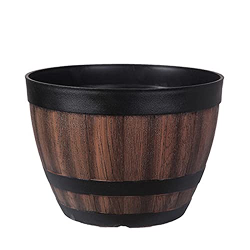 Reuvv Vaso redondo de resina para whisky, barril de madeira de imitação, vaso redondo para interiores e exteriores, jardim, pátio, pátio