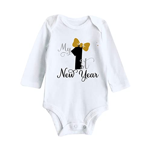 My First Year Ropa Recién Nacido Bebé Niño Niña Año Nuevo Trajes Letter Print Mono Mono Conjunto de Trajes, Blanco, 0-3 meses
