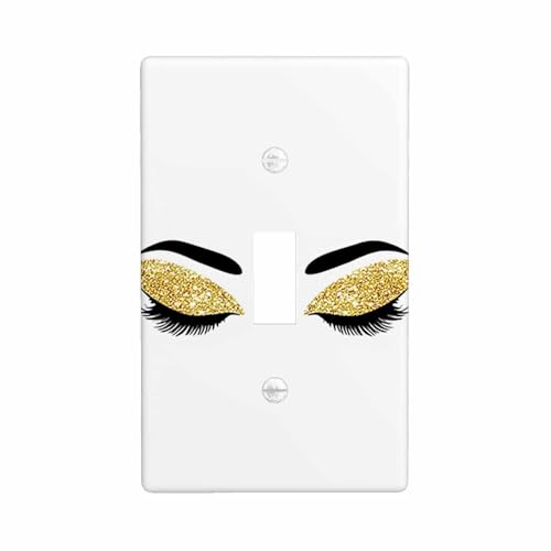 Moslion Gold Eyeshadow Single Toggle Covers Long Black Eyelash Makeup 1 Gang Wall Plate Decor Light Switch Covers Bedroom Home Kitchen