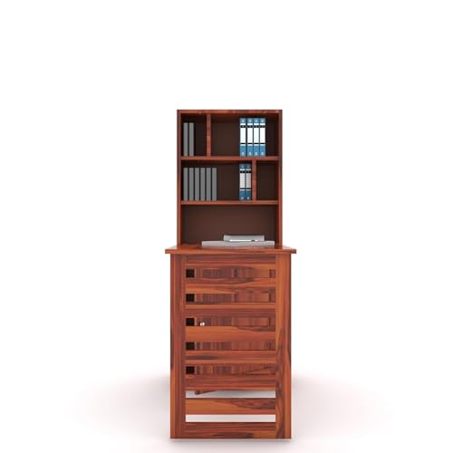 Image of SUNCOM Solid Sheesham Wood Foldable Study Table for Adults | Computer Table for Home | Office Table for Office Work | Work from Home Table with Door Cabinet & Shelf Storage | Rosewood, Natural