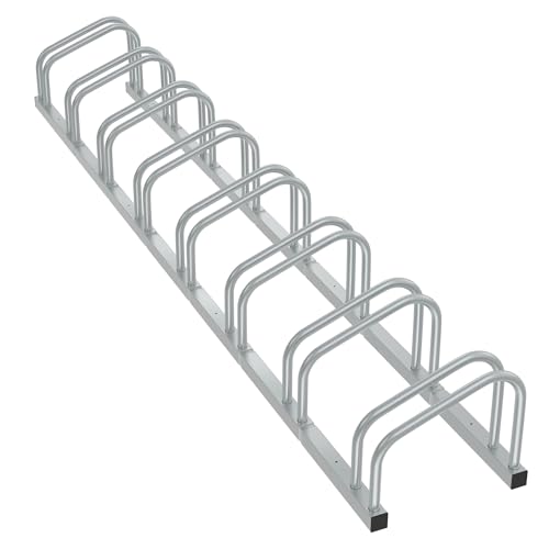 Aufun Béquille de vélo en acier galvanisé pour 8 vélos - Support multiple avec support de roue de 37 cm - Pour largeur de pneu de 30 à 65 mm - Montage mural - Peu encombrant - Argenté