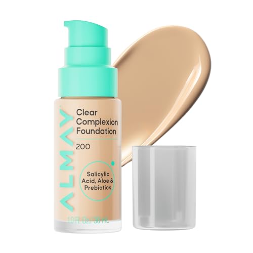 Almay Clear Complexion Foundation, Oil-Free Face Makeup for Acne-Prone Skin, Buildable Coverage,...