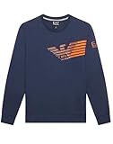 Marque: Emporio Armani Emporio Armani EA7 EA7 Sweat à col rond bleu avec logo imprimé orange à l\'avant. Bleu, bleu