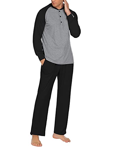 Ekouaer Men's Pajama Pants Set Cotton Long Sleeve Sleep Shirts Soft Sleepwear Loungewear Set (Light Grey With Black,Xl) #TOP1