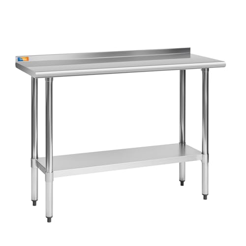 Treshin Stainless Steel Table 18" X 48", Commercial Heavy Duty Prep & Work Table with Undershelf and Backsplash for Kitchen, Restaurant, Home, Hotel