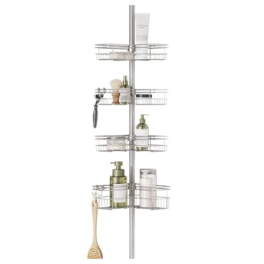 Zenna Home Rust-Resistant Corner Shower Caddy for Bathroom, 4 Adjustable Corner Hugging L-shaped Shelves, with Tension Pole, for Bath and Shower Storage, 60-97 Inch, Satin Nickel