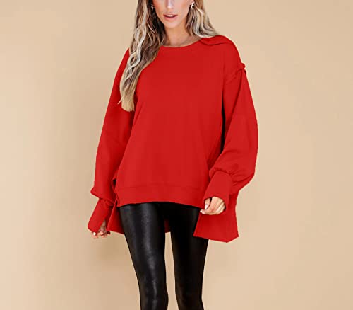 Image of BWQ Womens Oversized Sweatshirt Crewneck Long Sleeve Shirts Pullover Sweatshirts S-2XL