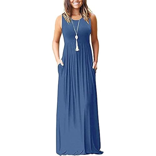 AUSELILY Women's Summer Sleeveless Loose Plain Casual Long Maxi Dresses