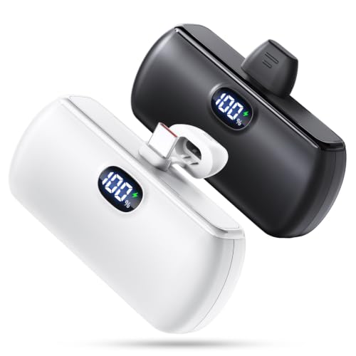 [2-Pack]Portable Charger USB C for iPhone 18/17/16/15 Series,Black&White