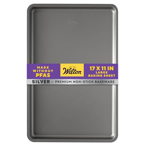 Wilton Silver Non Stick Large Baking Sheet, Cookie and Roasting Pan for Sheet Pan Meals, Made without PFAS, Even Heating, 17.25 x 11.5 Inch Wilton Silver Non Stick Large Baking Sheet, Cookie and Roasting Pan for Sheet Pan Meals, Made without PFAS, Even Heating, 17.25 x 11.5 Inch