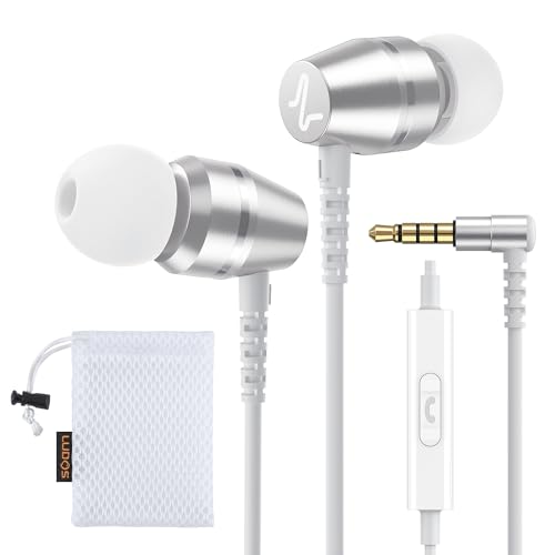 Ludos OMNITONE Auriculares In Ear con Cable y Microfono, 5 Años de Garantía, Auricular con Jack, Cascos Musica con Graves Potentes, para iPhone, iPad, Samsung, Xiaomi, Huawei, Gaming, Móvil - Blanco