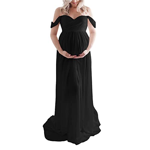 Robe de maternité courte avec manches pour photographie enceinte, Noir , M