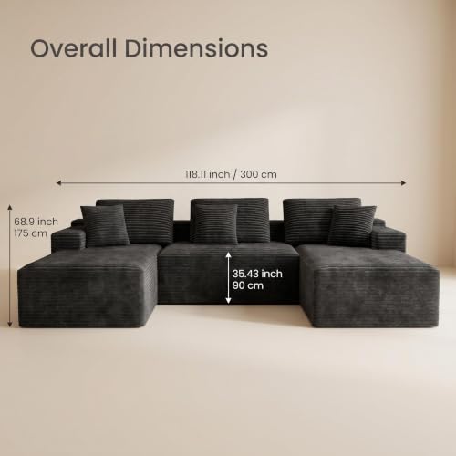 Image of Modular Cloud Sectional Sofa, Oversized Corduroy Boneless Couch | Luxury Comfort, Deep Seat, Couches for Living Room and Apartment, No Assembly Required