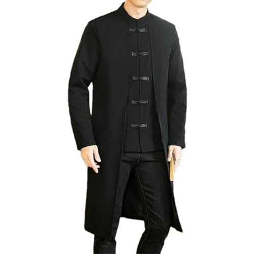 Men Loose Vintage Trench Coat Men Fake Two Pieces Cardigan Kimono Coat Mens Long Chinese Style Windbreaker