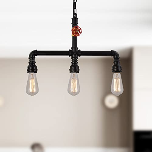 Lámpara colgante de 3 luces estilo industrial retro y forma de tubería de agua para techo