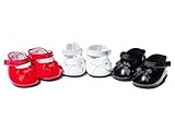 18 Inch Doll Shoes- 3 Pairs of Bow Mary Janes- Fits 18 Inch Girl Dolls (Red Black White)