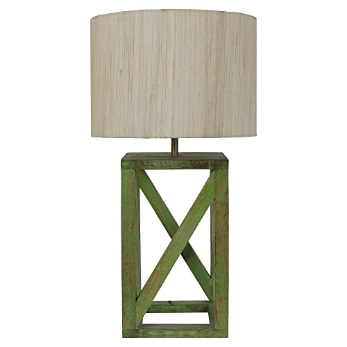 Image of tu casa Handcrafted Mango Wood Table Lamp with Pleated Off-White Cotton Fabric Shade | Elegant Bedside Night Lamp for Bedroom & Living Room
