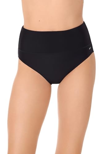 Reebok Women's Swimwear Lifestyle Solid Black High Waist Tummy Control Swim Bottom