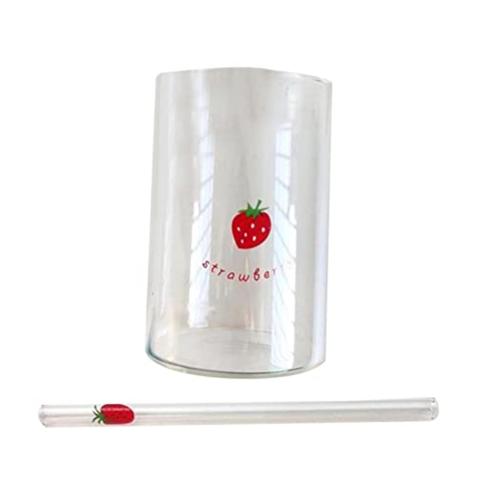 Strawberry Glass Cup with Straw, Transparent Drinking Cup