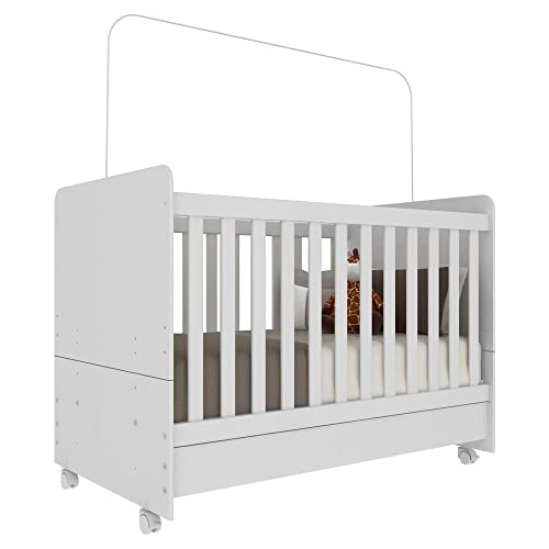 Berço Americano 3 em 1 com Colchão Incluso e Rodízios Bambino Multimóveis Branco