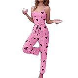 Gatamiau Femme Ensemble Pyjama Imprimé Cœur 2 Pièces Top sans Manches + Pantalon Taille Ha...