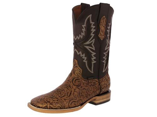 Texas Legacy Mens Honey Brown Cowboy Boots Hand Tooled Leather Square Toe
