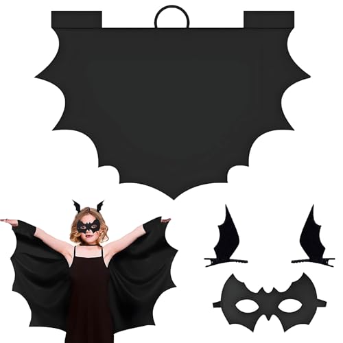 KOMEIYL Halloween Disfraz de Murciélago para Niños, Vampiro Capa de Murciélago con Máscara de Murciélago y 2 Murciélago Clips de Alas, Como Disfraz Actividades Temáticas Halloween (B)
