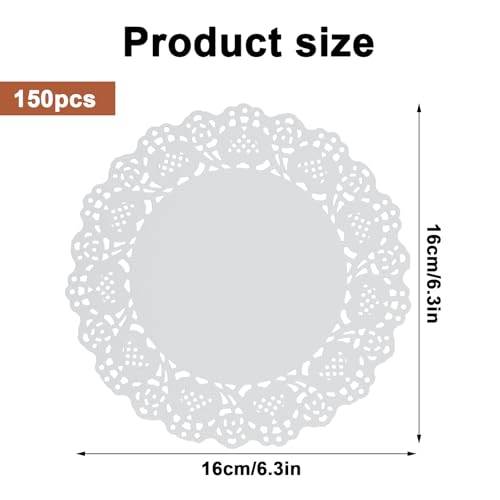 Lnngub 150 Stück Rund Papierdeckchen, 16 cm Runde Papier Tischsets Weiße Spitzenpapier Tortenspitze Mehrzweck Spitze Tischset für Geburtstage, Hochzeiten, Partys, Abendessen, Basteln, Dekorationen