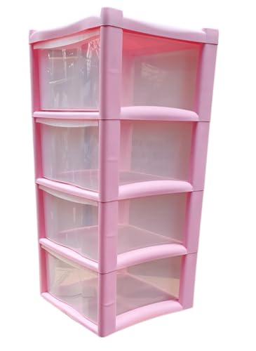 Image of 4 Drawer Large Plastic Storage Drawer Tower Perfect for Schools, Offices and Children's Toys Storage Solution (Pink)