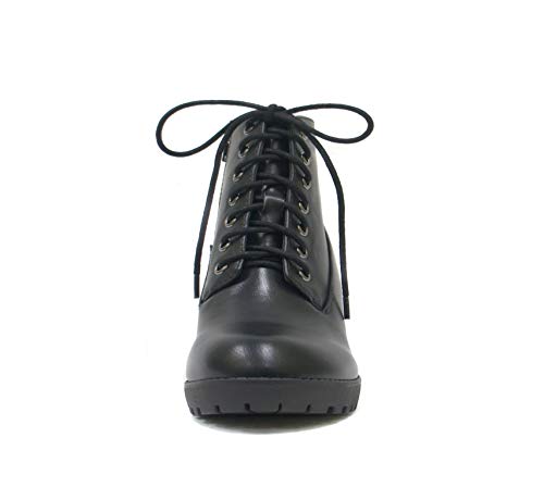 Soda Second Lug Sole Chunky Heel Combat Ankle Bootie Lace up w/Side Zipper3