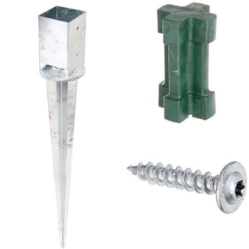 Alberts 208134 Einschlag-Bodenhülse |91 x 91 mm, Gesamtlänge 900 mm 211240 Einschlag-Werkzeug | 90 x 90 mm, 100 x 100 mm und Ø100 mm | Kunststoff, grün, feuerverzinkt