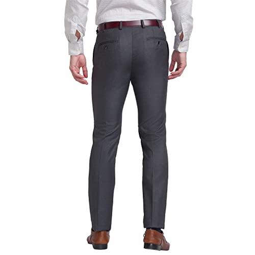 Image of Raymond Men's Slim Men's's PLEATLESS FIT Dark Grey Formal Trouser