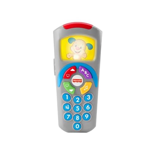Fisher-Price Laugh and Learn Remote, light-up screen, UK English Version, push buttons and 35+ sing-along songs, tunes & phrases, Baby learning toy, early development, English version DLD30