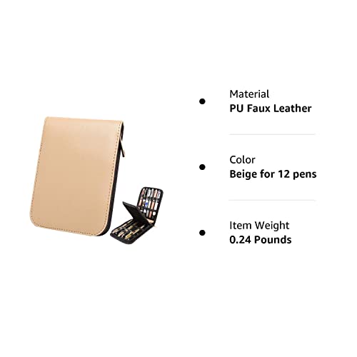 Topoomart Fountain Roller Ball Pen Case Holder Pu Leather Bag For 12 Pens Beige #TOP7