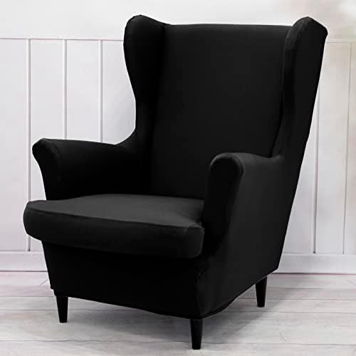 Wing Back Slipcover Chair Cover,Sofa Cover Chair Covers Armchair,Furniture Covers Protector for Living Room Bedroom Decoration (Black)